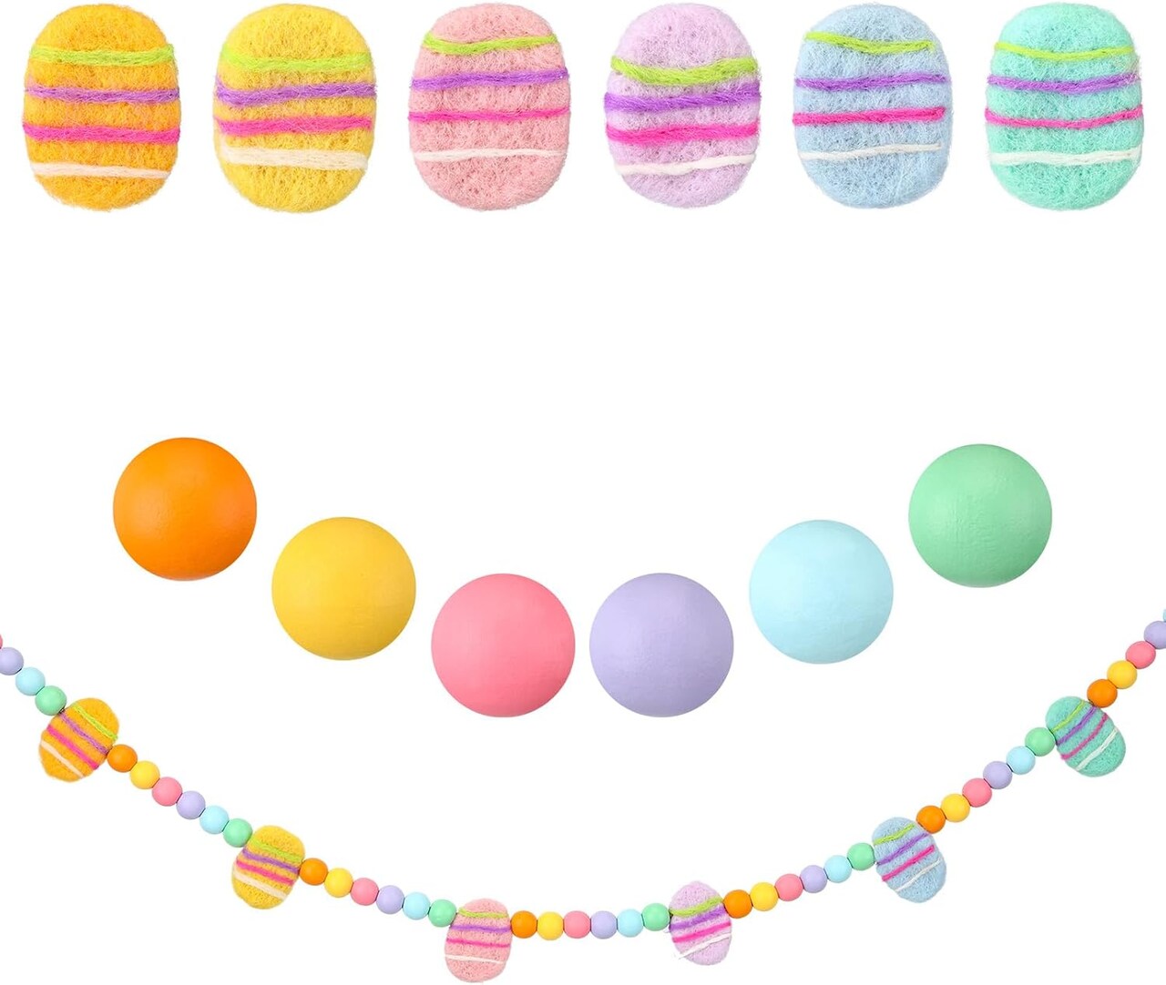 Easter Wooden Bead Garland with Felt Carrots Egg Easter Day Wooden Garland Indoor Easter Beaded Garland Hanging Garland Decorations for Farmhouse Mantle Wall Home Decor(Easter Eggs)